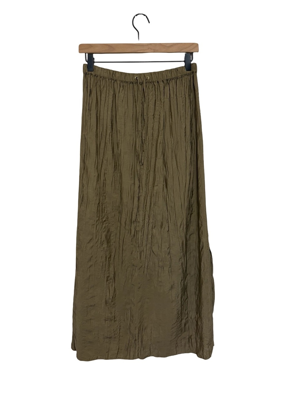 J. Crew Pull-On Drawstring Crinkle Midi Skirt in Umber Olive - Size XS
